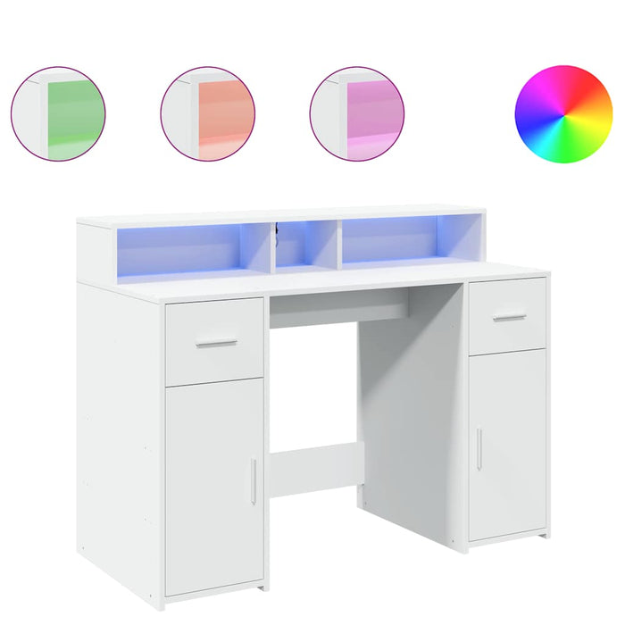 Birou cu lumini LED, alb, 120x55x91 cm, lemn prelucrat - WALTI WALTI