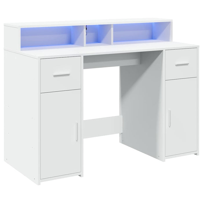 Birou cu lumini LED, alb, 120x55x91 cm, lemn prelucrat - WALTI WALTI