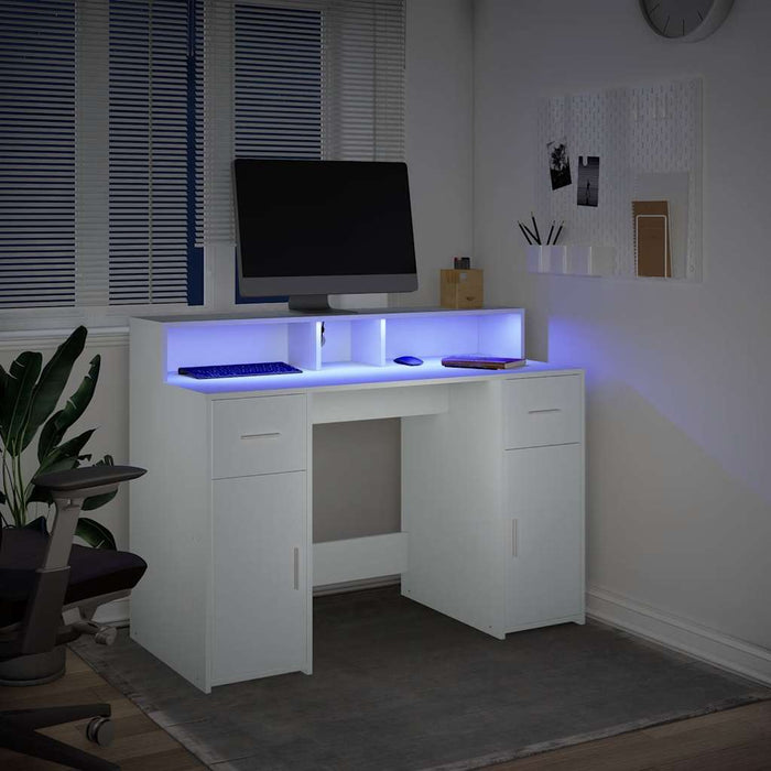 Birou cu lumini LED, alb, 120x55x91 cm, lemn prelucrat - WALTI WALTI
