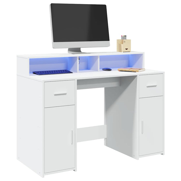 Birou cu lumini LED, alb, 120x55x91 cm, lemn prelucrat - WALTI WALTI