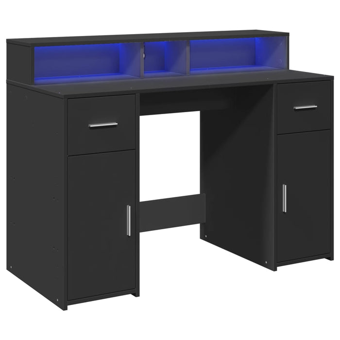 Birou cu lumini LED, negru, 120x55x91 cm, lemn prelucrat - WALTI WALTI
