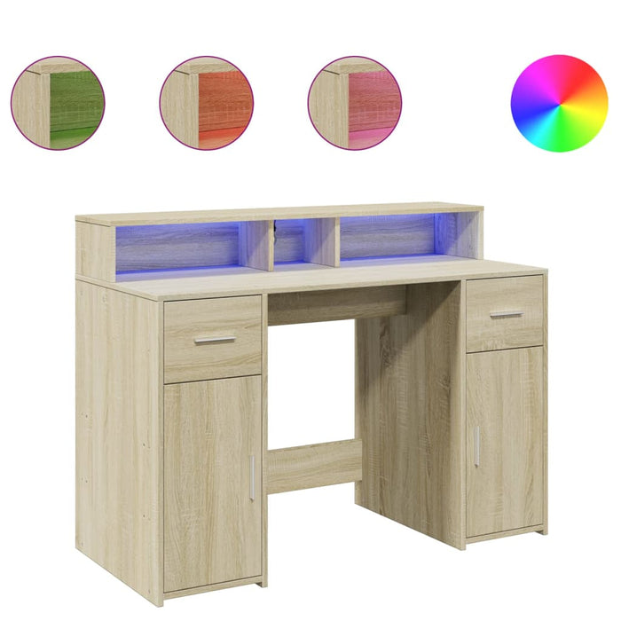 Birou cu lumini LED stejar sonoma, 120x55x91 cm, lemn prelucrat - WALTI WALTI