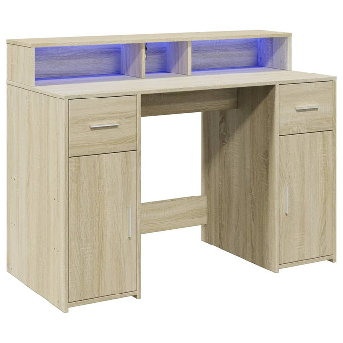 Birou cu lumini LED stejar sonoma, 120x55x91 cm, lemn prelucrat - WALTI WALTI