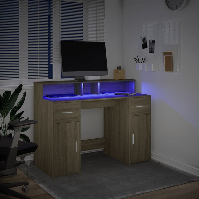 Birou cu lumini LED stejar sonoma, 120x55x91 cm, lemn prelucrat - WALTI WALTI