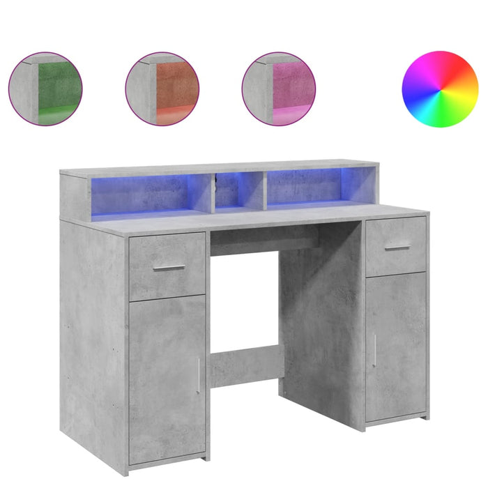Birou cu lumini LED, gri beton, 120x55x91 cm, lemn prelucrat - WALTI WALTI