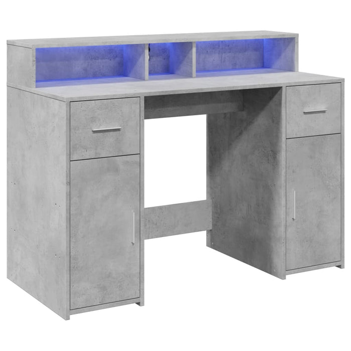 Birou cu lumini LED, gri beton, 120x55x91 cm, lemn prelucrat - WALTI WALTI