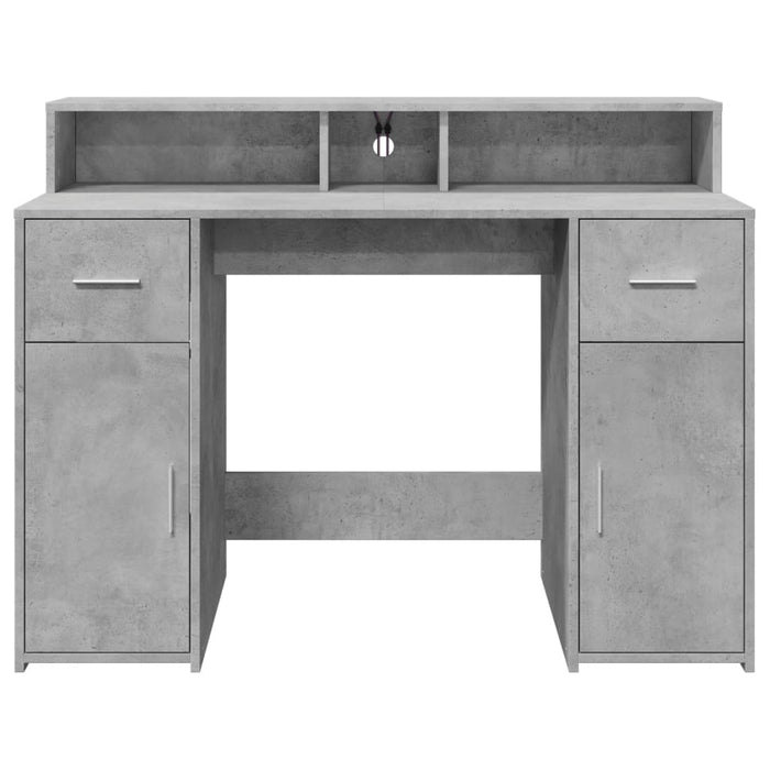 Birou cu lumini LED, gri beton, 120x55x91 cm, lemn prelucrat - WALTI WALTI