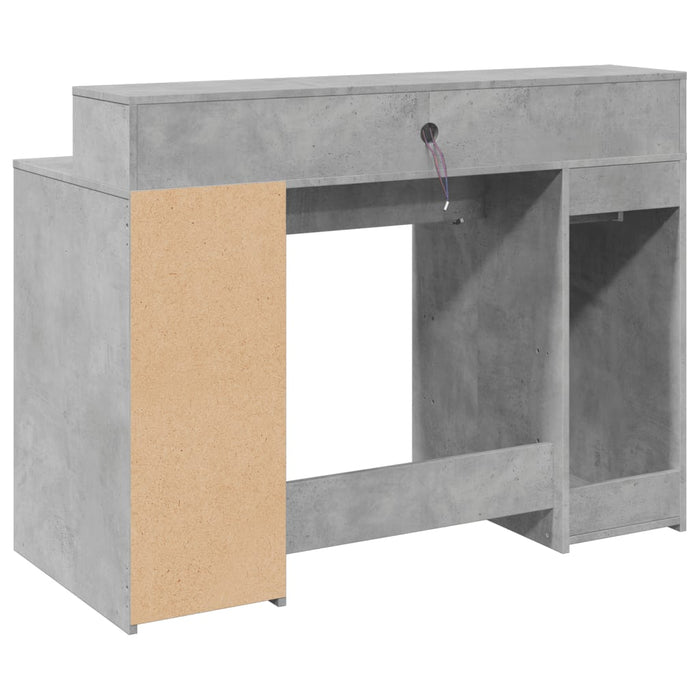 Birou cu lumini LED, gri beton, 120x55x91 cm, lemn prelucrat - WALTI WALTI
