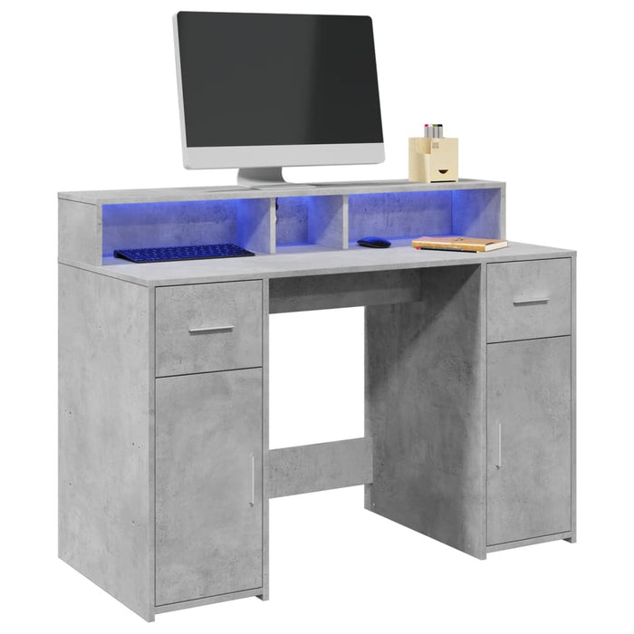 Birou cu lumini LED, gri beton, 120x55x91 cm, lemn prelucrat - WALTI WALTI