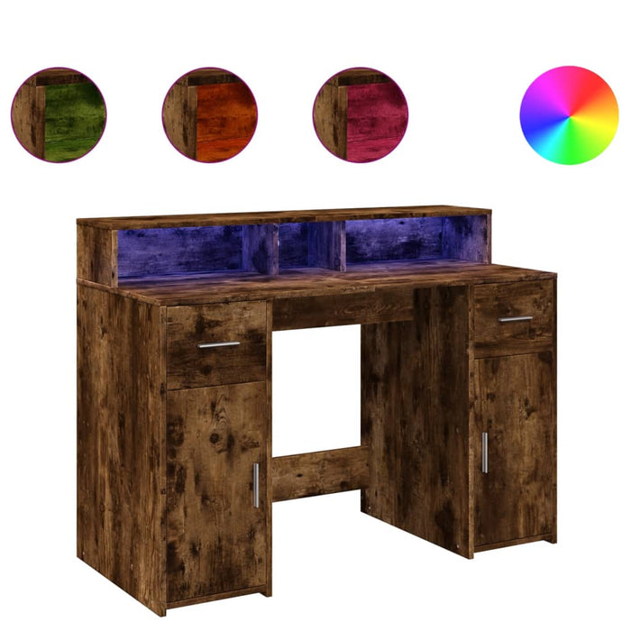 Birou cu lumini LED stejar fumuriu 120x55x91 cm lemn prelucrat - WALTI WALTI