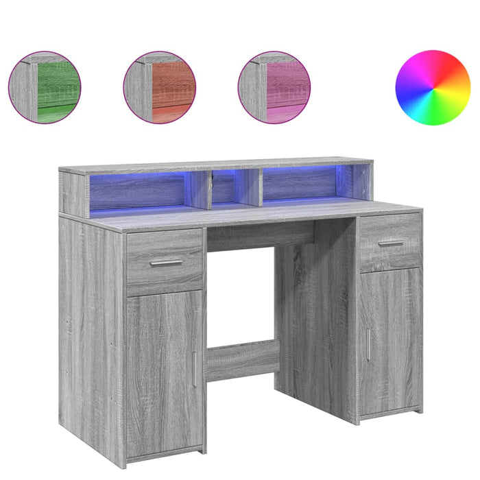 Birou cu lumini LED, gri sonoma, 120x55x91 cm, lemn prelucrat - WALTI WALTI