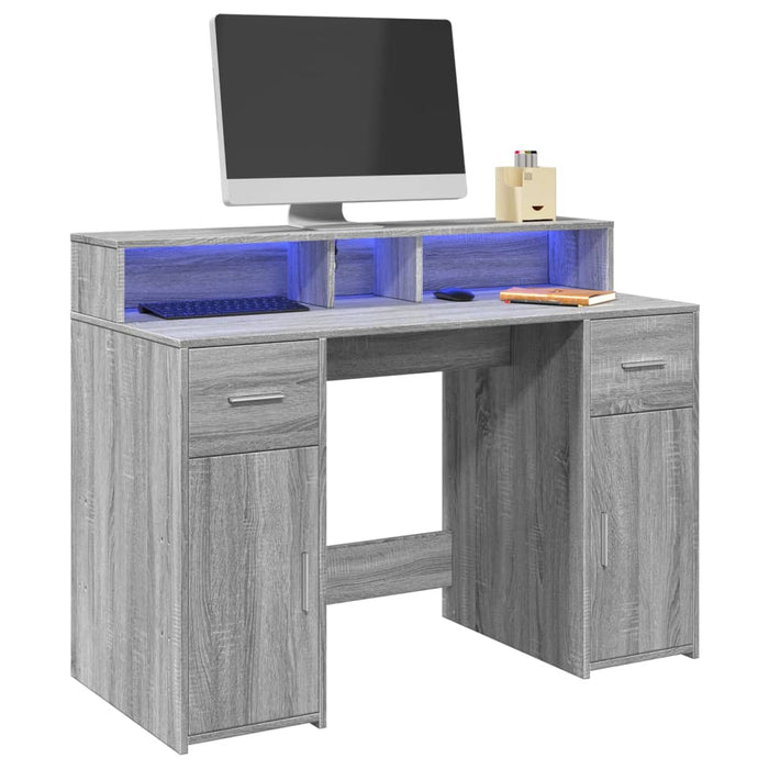 Birou cu lumini LED, gri sonoma, 120x55x91 cm, lemn prelucrat - WALTI WALTI
