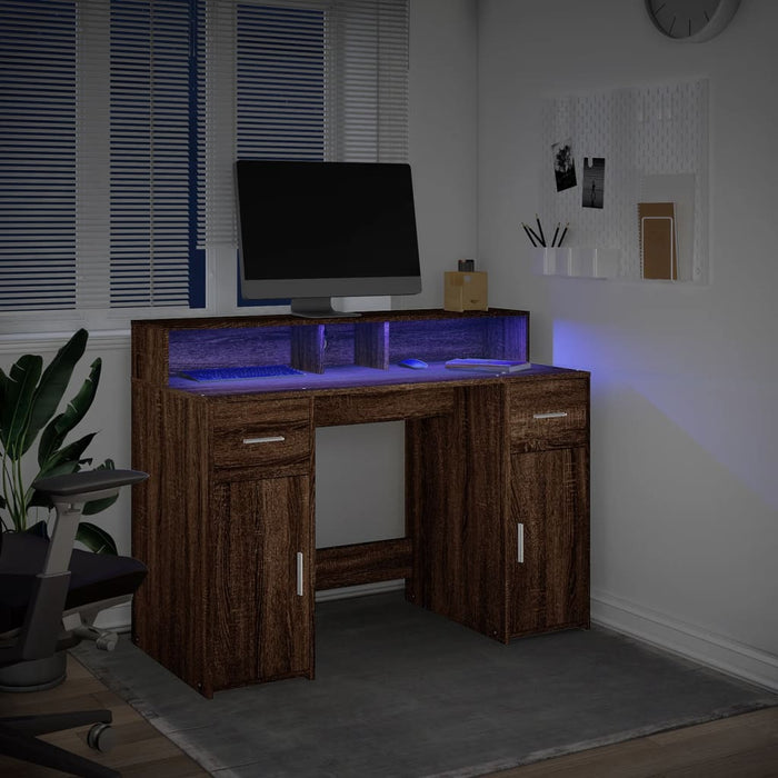Birou cu lumini LED, stejar maro, 120x55x91 cm, lemn prelucrat - WALTI WALTI