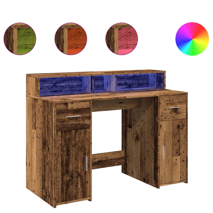 Birou cu lumini LED, lemn vechi, 120x55x91 cm, lemn prelucrat - WALTI WALTI
