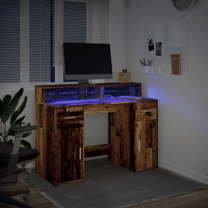 Birou cu lumini LED, lemn vechi, 120x55x91 cm, lemn prelucrat - WALTI WALTI
