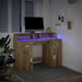 Birou cu lumini LED stejar artizanal 120x55x91cm lemn prelucrat - WALTI WALTI