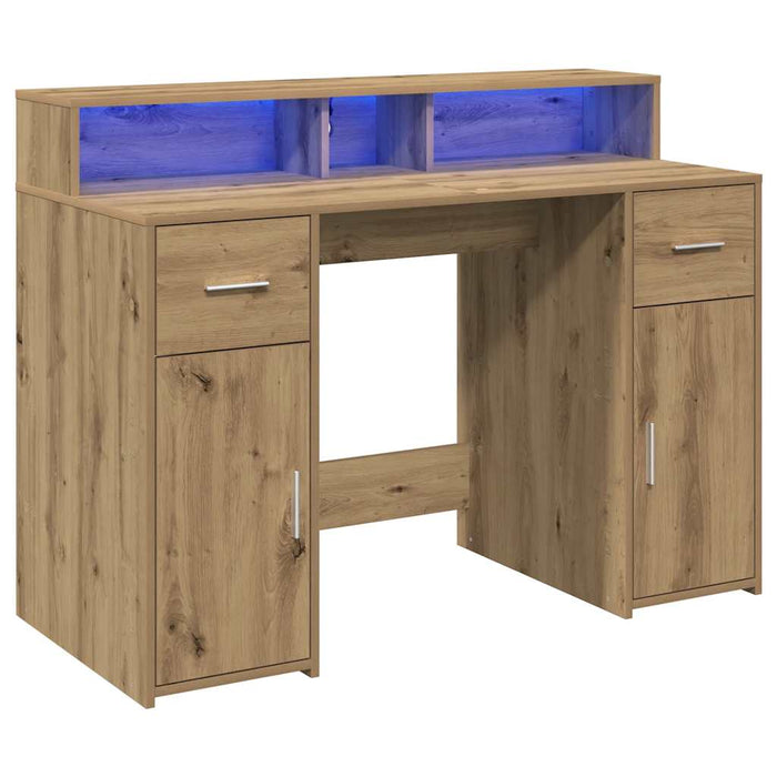 Birou cu lumini LED stejar artizanal 120x55x91cm lemn prelucrat - WALTI WALTI