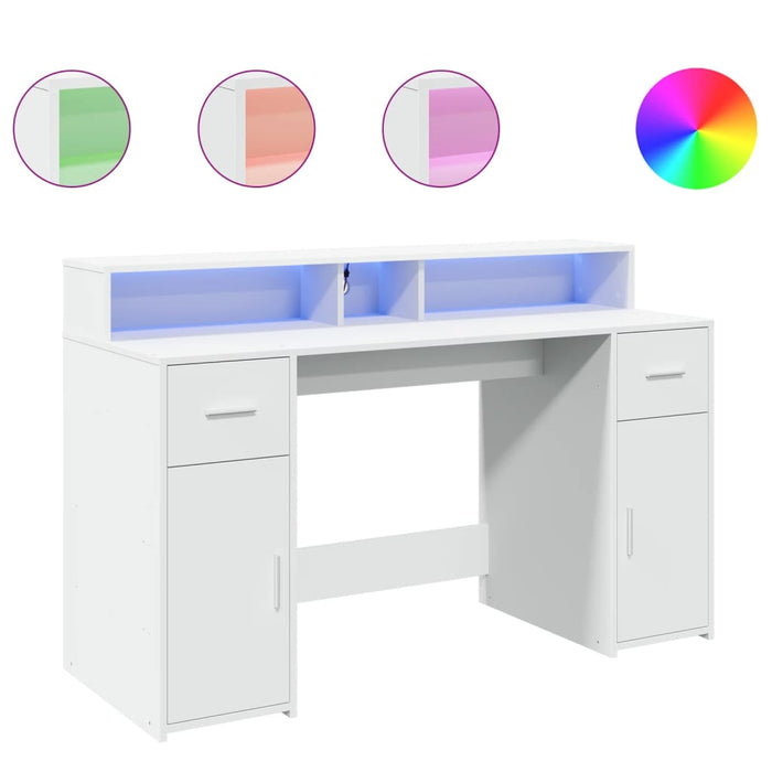 Birou cu lumini LED, alb, 140x55x91 cm, lemn prelucrat - WALTI WALTI
