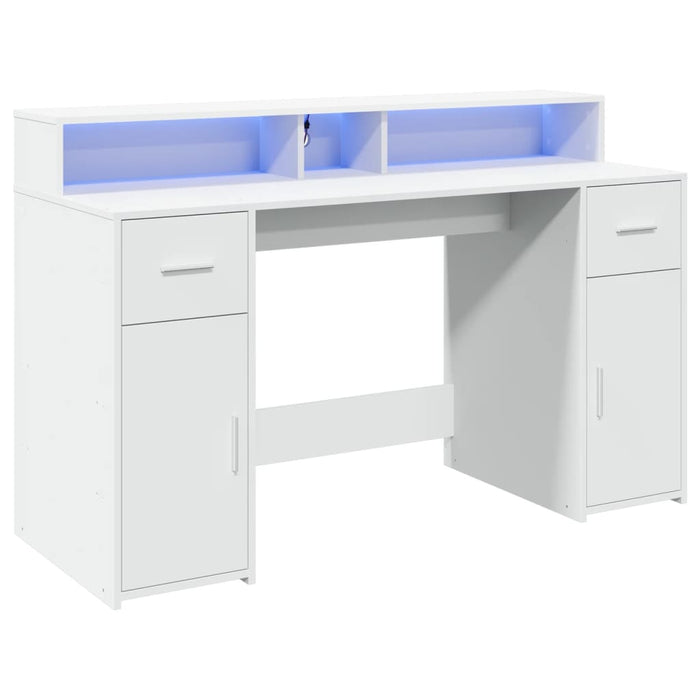 Birou cu lumini LED, alb, 140x55x91 cm, lemn prelucrat - WALTI WALTI