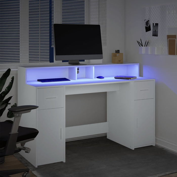 Birou cu lumini LED, alb, 140x55x91 cm, lemn prelucrat - WALTI WALTI