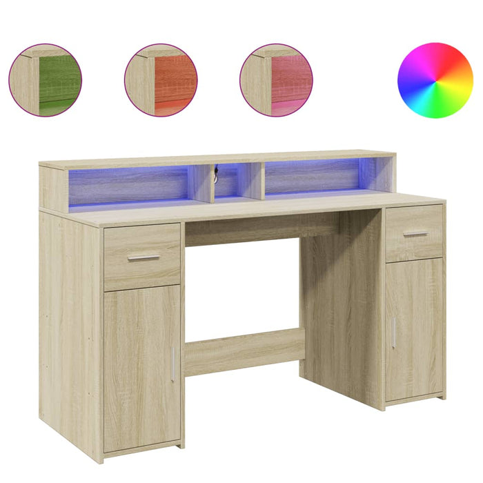 Birou cu lumini LED stejar sonoma, 140x55x91 cm, lemn prelucrat - WALTI WALTI