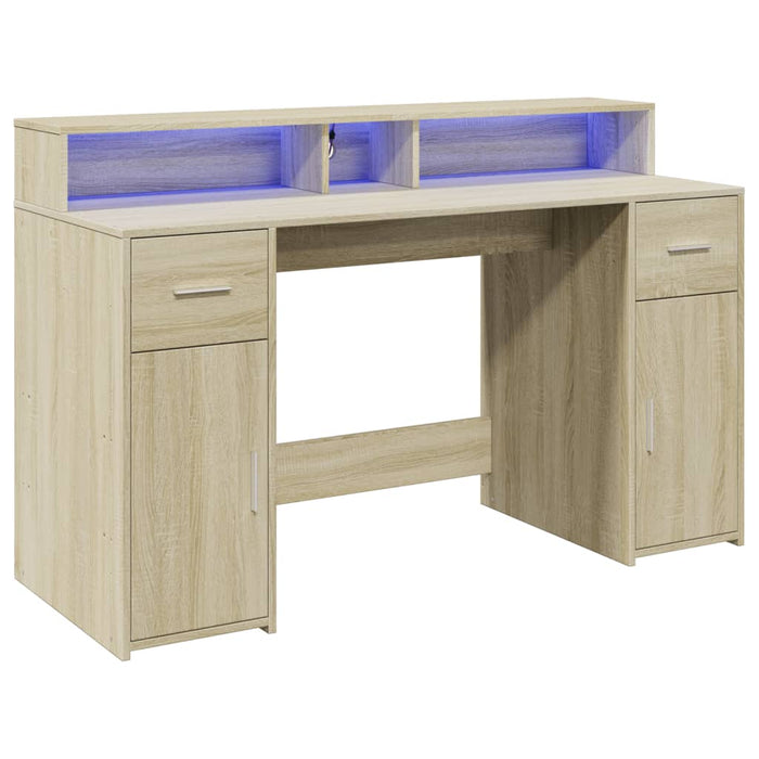 Birou cu lumini LED stejar sonoma, 140x55x91 cm, lemn prelucrat - WALTI WALTI