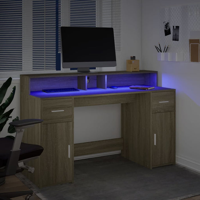 Birou cu lumini LED stejar sonoma, 140x55x91 cm, lemn prelucrat - WALTI WALTI