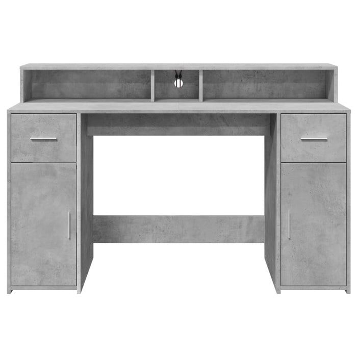 Birou cu lumini LED, gri beton, 140x55x91 cm, lemn prelucrat - WALTI WALTI