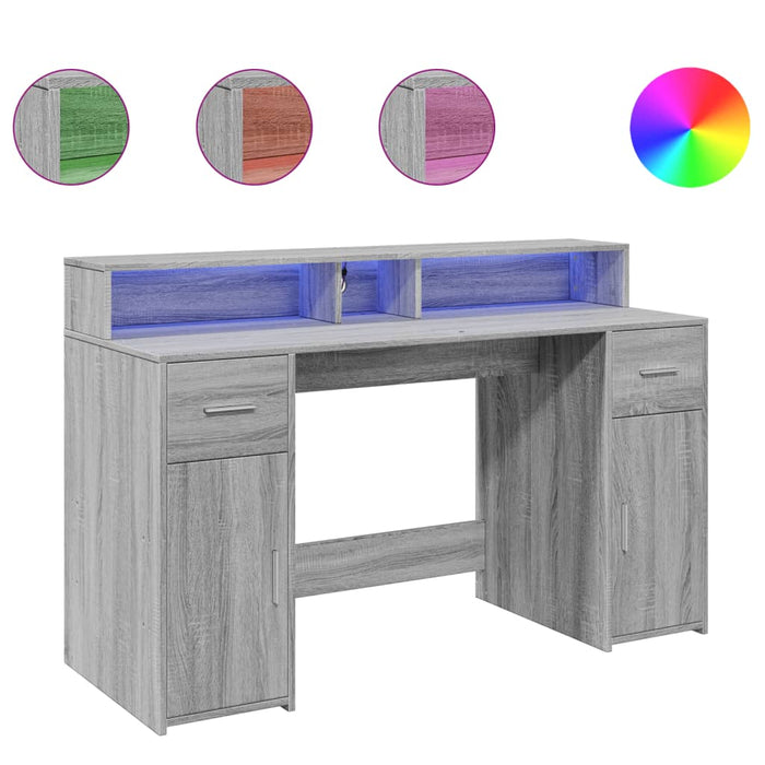 Birou cu lumini LED, gri sonoma, 140x55x91 cm, lemn prelucrat - WALTI WALTI