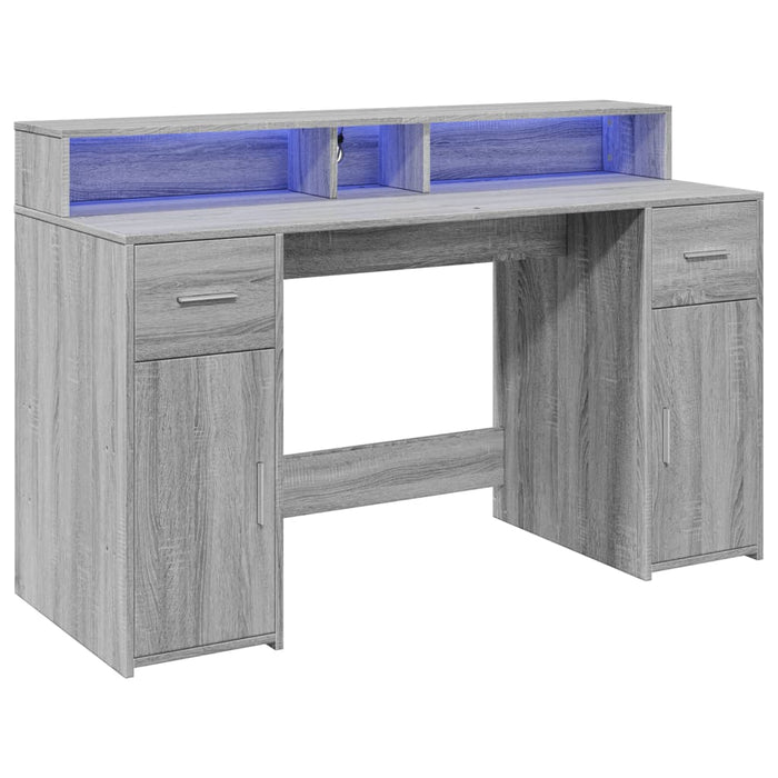 Birou cu lumini LED, gri sonoma, 140x55x91 cm, lemn prelucrat - WALTI WALTI