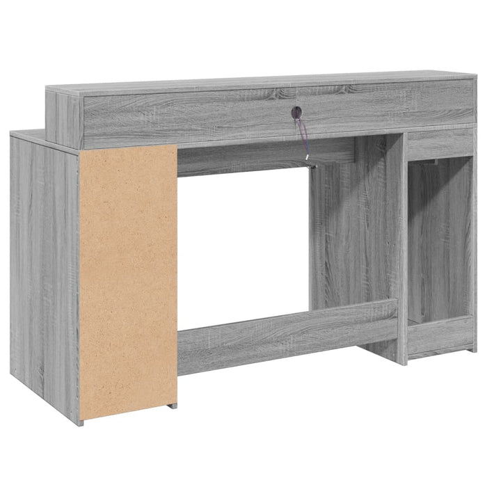 Birou cu lumini LED, gri sonoma, 140x55x91 cm, lemn prelucrat - WALTI WALTI