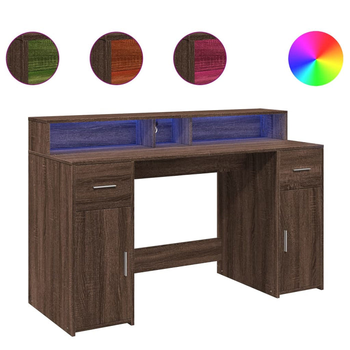 Birou cu lumini LED, stejar maro, 140x55x91 cm, lemn prelucrat - WALTI WALTI