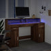 Birou cu lumini LED, stejar maro, 140x55x91 cm, lemn prelucrat - WALTI WALTI