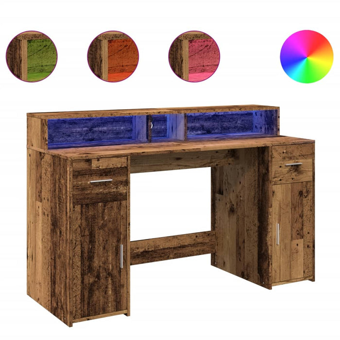 Birou cu lumini LED, lemn vechi, 140x55x91 cm, lemn prelucrat - WALTI WALTI