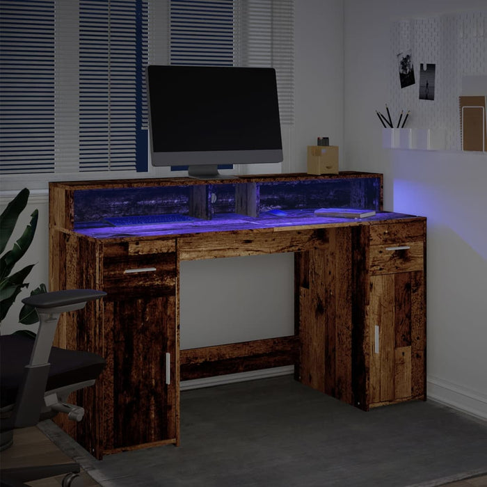 Birou cu lumini LED, lemn vechi, 140x55x91 cm, lemn prelucrat - WALTI WALTI