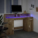 Birou cu lumini LED stejar artizanal 140x55x91cm lemn prelucrat - WALTI WALTI