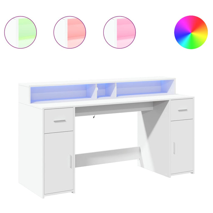 Birou cu lumini LED, alb, 160x55x91 cm, lemn prelucrat - WALTI WALTI