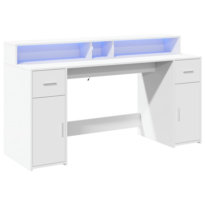 Birou cu lumini LED, alb, 160x55x91 cm, lemn prelucrat - WALTI WALTI