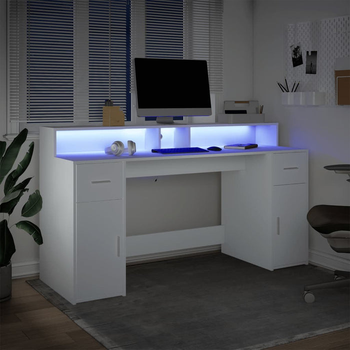 Birou cu lumini LED, alb, 160x55x91 cm, lemn prelucrat - WALTI WALTI