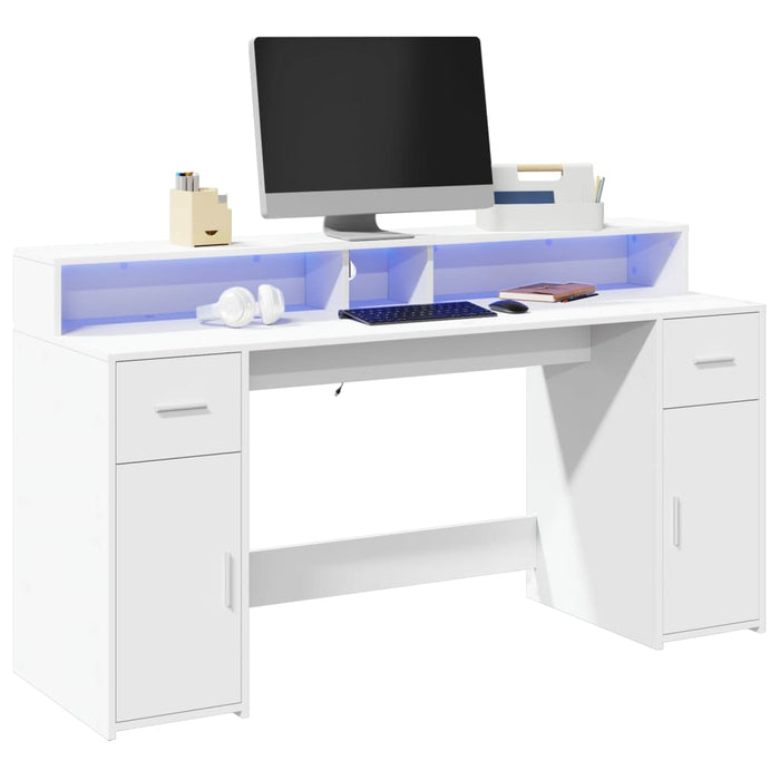 Birou cu lumini LED, alb, 160x55x91 cm, lemn prelucrat - WALTI WALTI