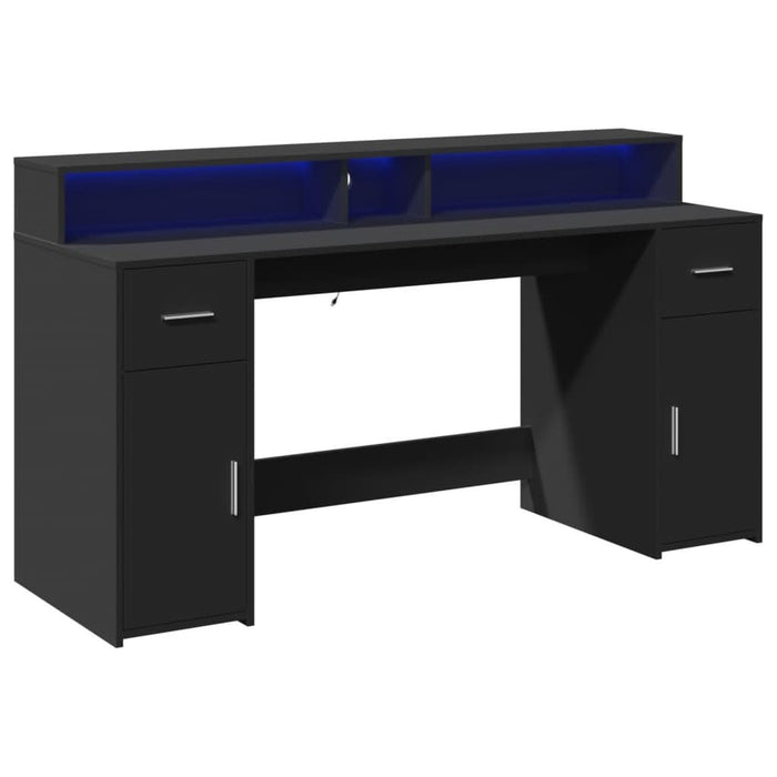 Birou cu lumini LED, negru, 160x55x91 cm, lemn prelucrat WALTI