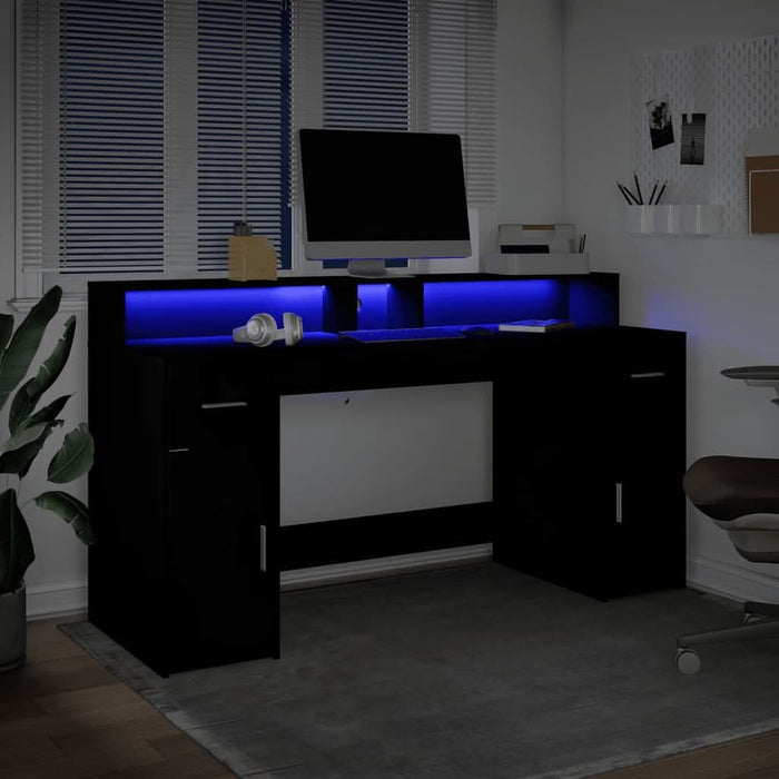 Birou cu lumini LED, negru, 160x55x91 cm, lemn prelucrat WALTI
