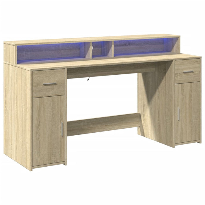 Birou cu lumini LED stejar sonoma, 160x55x91 cm, lemn prelucrat - WALTI WALTI