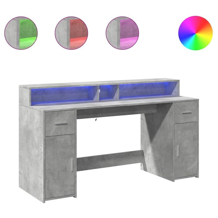 Birou cu lumini LED, gri beton, 160x55x91 cm, lemn prelucrat - WALTI WALTI