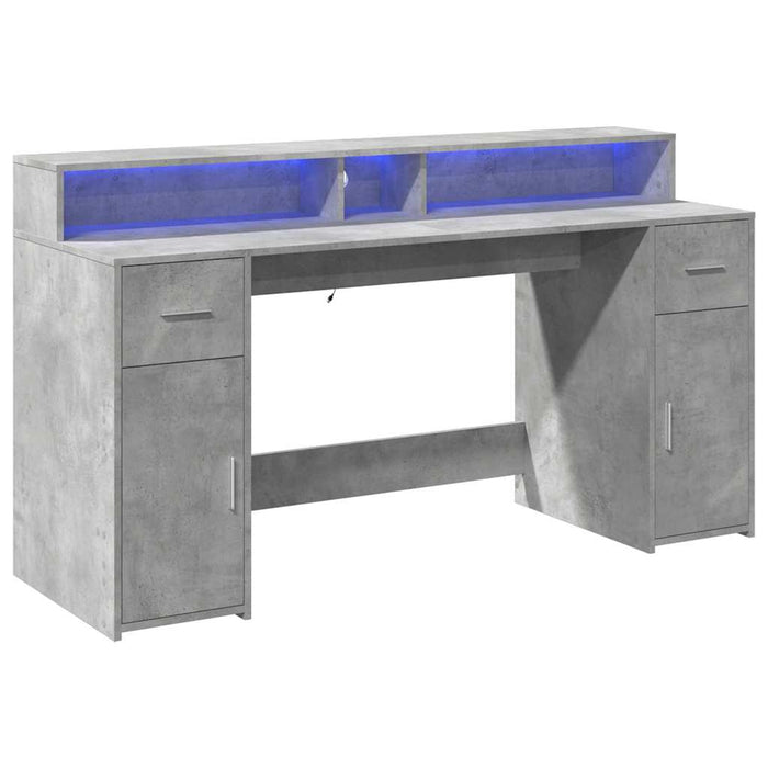 Birou cu lumini LED, gri beton, 160x55x91 cm, lemn prelucrat - WALTI WALTI