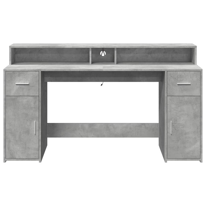 Birou cu lumini LED, gri beton, 160x55x91 cm, lemn prelucrat - WALTI WALTI