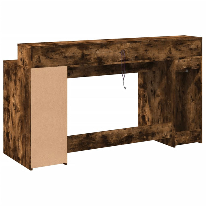 Birou cu lumini LED stejar fumuriu 160x55x91 cm lemn prelucrat - WALTI WALTI