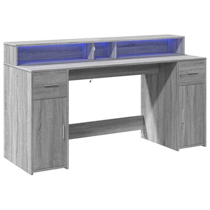 Birou cu lumini LED, gri sonoma, 160x55x91 cm, lemn prelucrat - WALTI WALTI