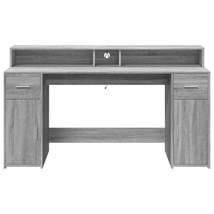 Birou cu lumini LED, gri sonoma, 160x55x91 cm, lemn prelucrat - WALTI WALTI