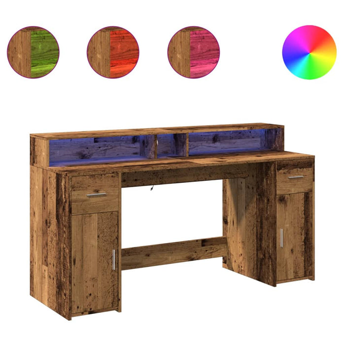 Birou cu lumini LED, lemn vechi, 160x55x91 cm, lemn prelucrat - WALTI WALTI